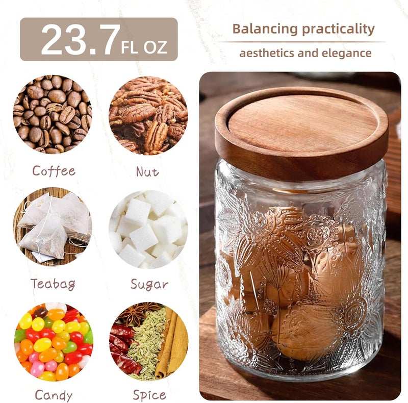 Custde 23.7 fl oz Vintage Glass Jar with Wooden Lid, Airtight Decorative Food Storage Canisters for Kitchen Counter, Ideal for Candy, Sugar, Coffee,salt, tea - Image 4